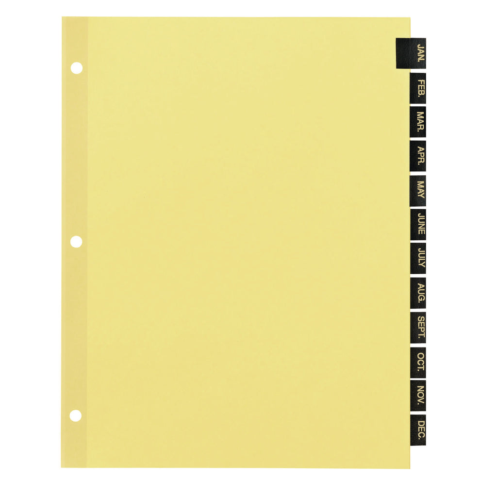 Preprinted Black Leather Tab Dividers, 12-Tab, Jan. to Dec., 11 x 8.5, Buff, 1 Set