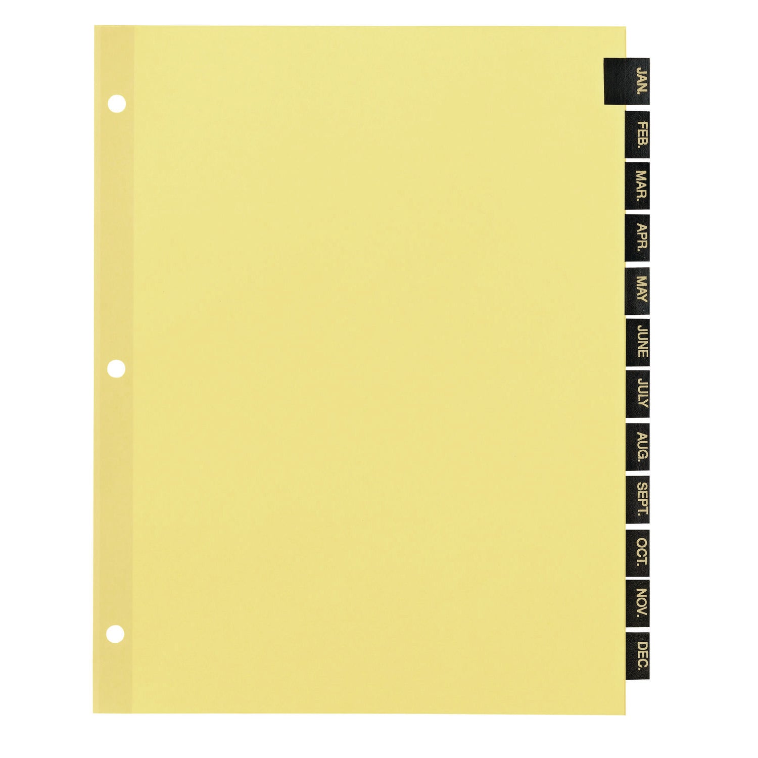 Preprinted Black Leather Tab Dividers, 12-Tab, Jan. to Dec., 11 x 8.5, Buff, 1 Set