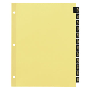 Preprinted Black Leather Tab Dividers, 12-Tab, Jan. to Dec., 11 x 8.5, Buff, 1 Set