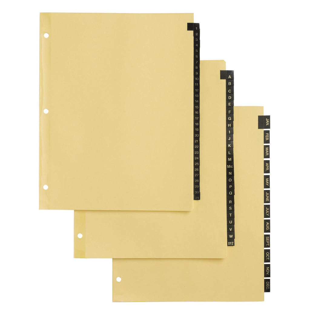 Preprinted Black Leather Tab Dividers, 12-Tab, Jan. to Dec., 11 x 8.5, Buff, 1 Set