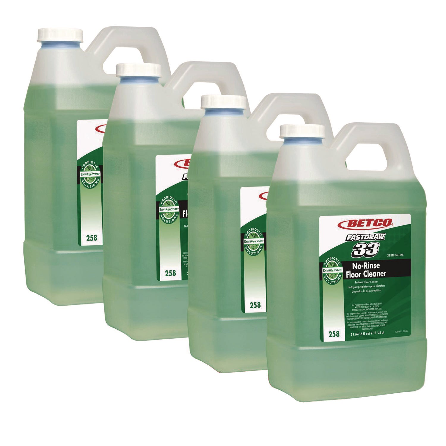 Betco No-Rinse Floor Cleaner - FASTDRAW 33 - Concentrate - 64 fl oz (2 quart) - Rain Fresh Scent - 4 / Carton - Rinse-free, Non-flammable, Glycol-free, Petroleum Free, Phosphate-free, Water Soluble, Silicate-free - Light Green