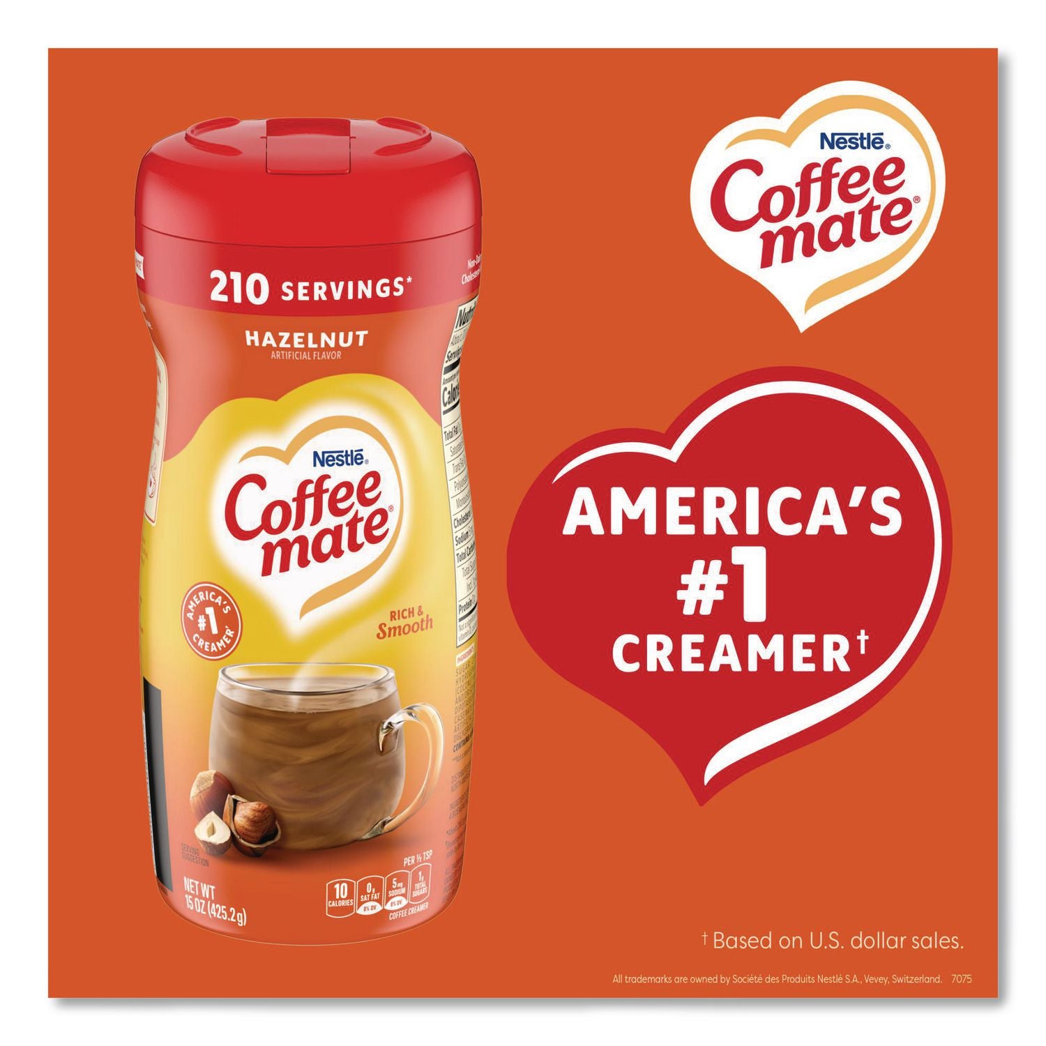 Hazelnut Creamer Powder, 15oz Plastic Bottle