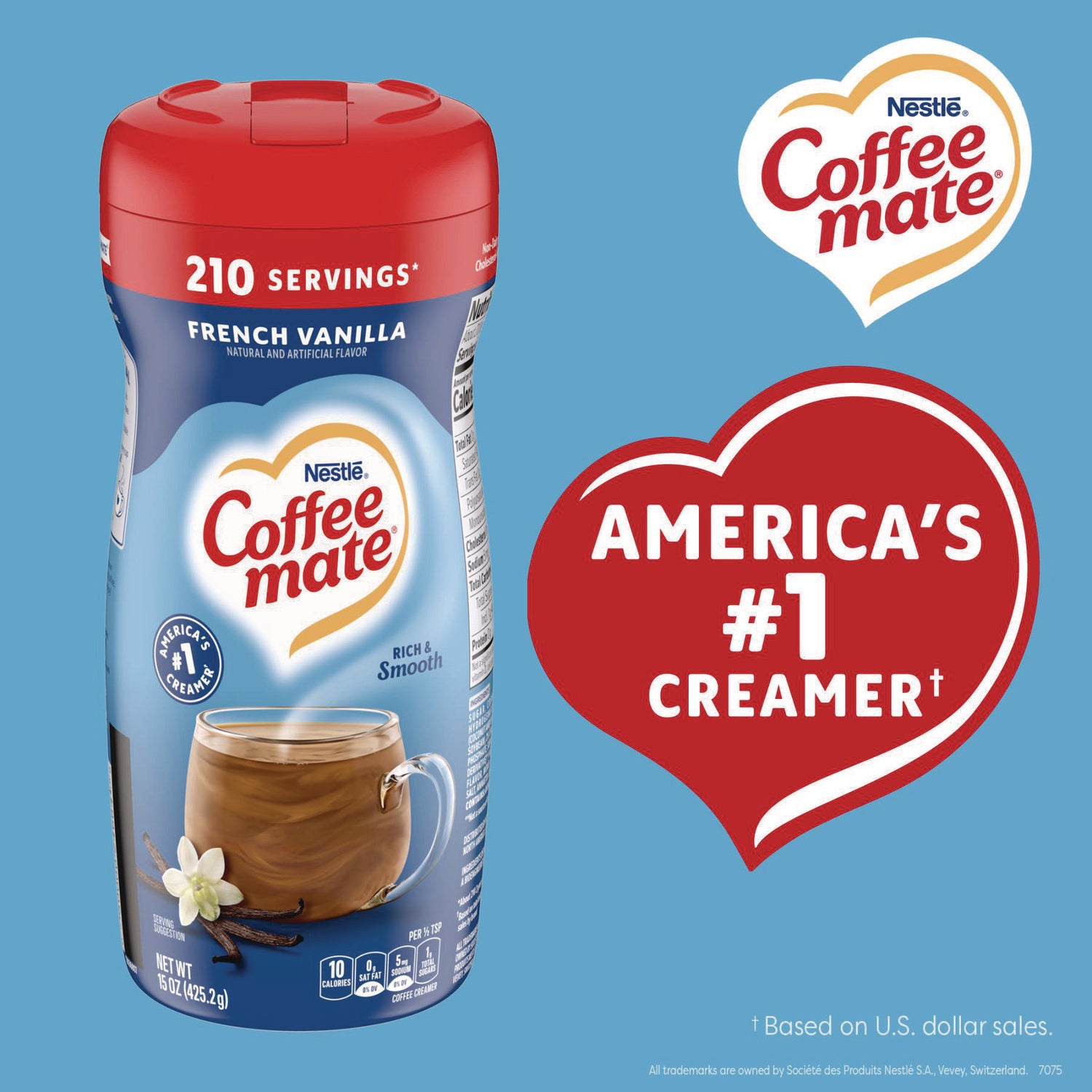 Non-Dairy Powdered Creamer, French Vanilla, 15 oz Canister, 12/Carton