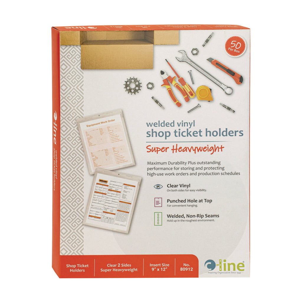 Clear Vinyl Shop Ticket Holders, Both Sides Clear, 50 Sheets, 9 x 12, 50/Box