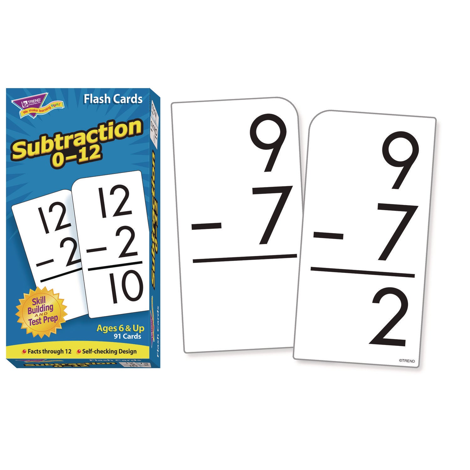 Skill Drill Flash Cards, Subtraction, 3 x 6, Black and White, 91/Pack
