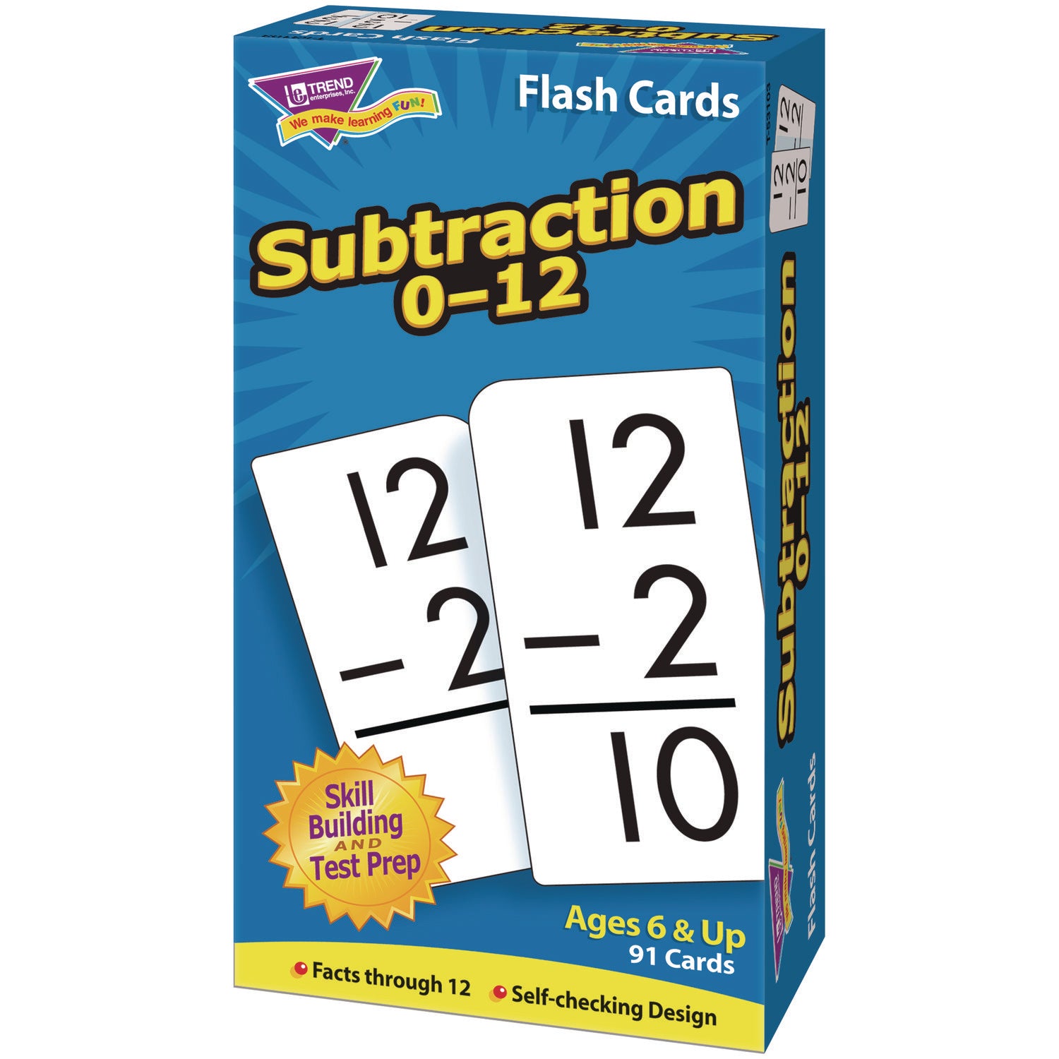 Skill Drill Flash Cards, Subtraction, 3 x 6, Black and White, 91/Pack