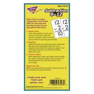 Skill Drill Flash Cards, Subtraction, 3 x 6, Black and White, 91/Pack