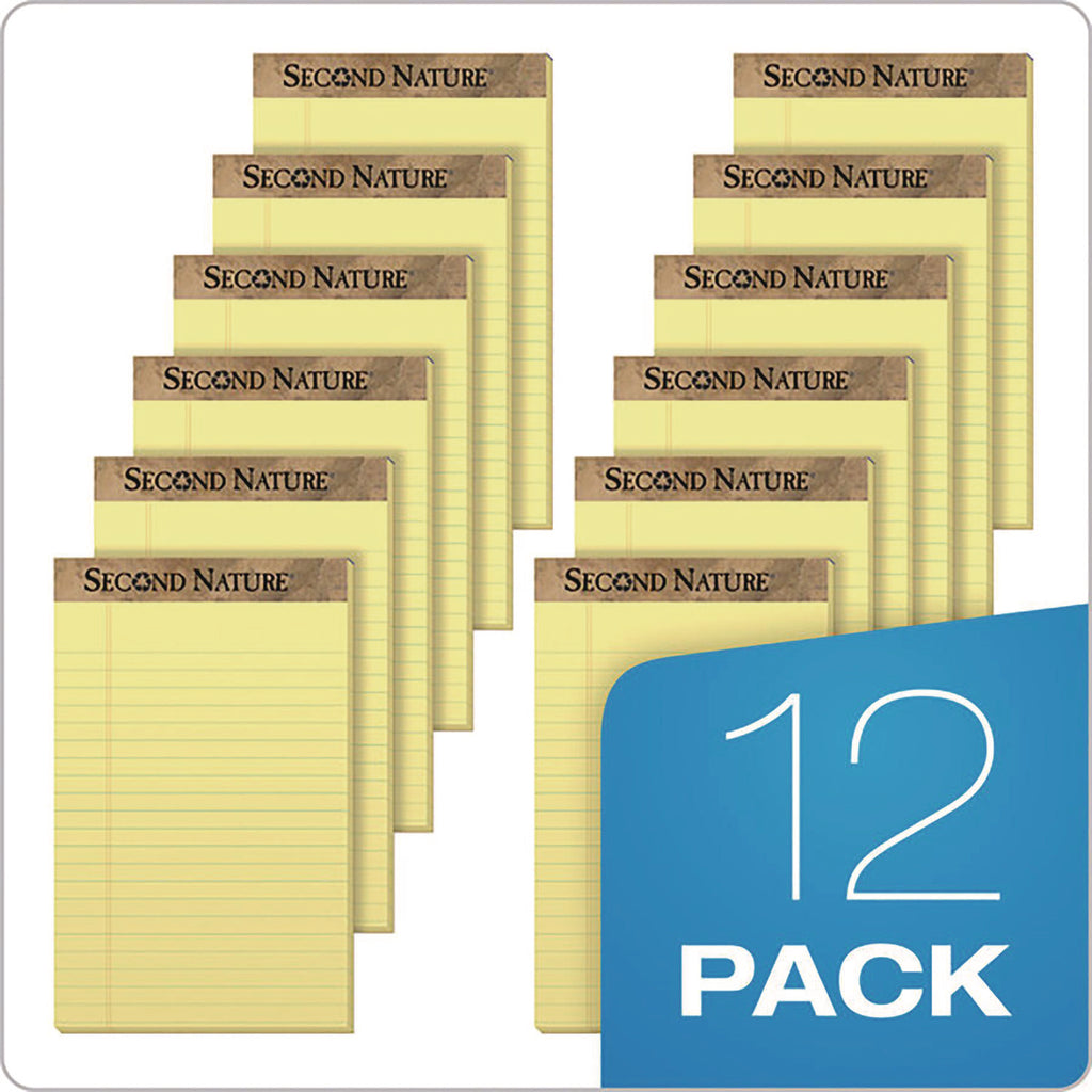Second Nature Recycled Ruled Pads, Narrow Rule, 50 Canary-Yellow 5 x 8 Sheets, Dozen