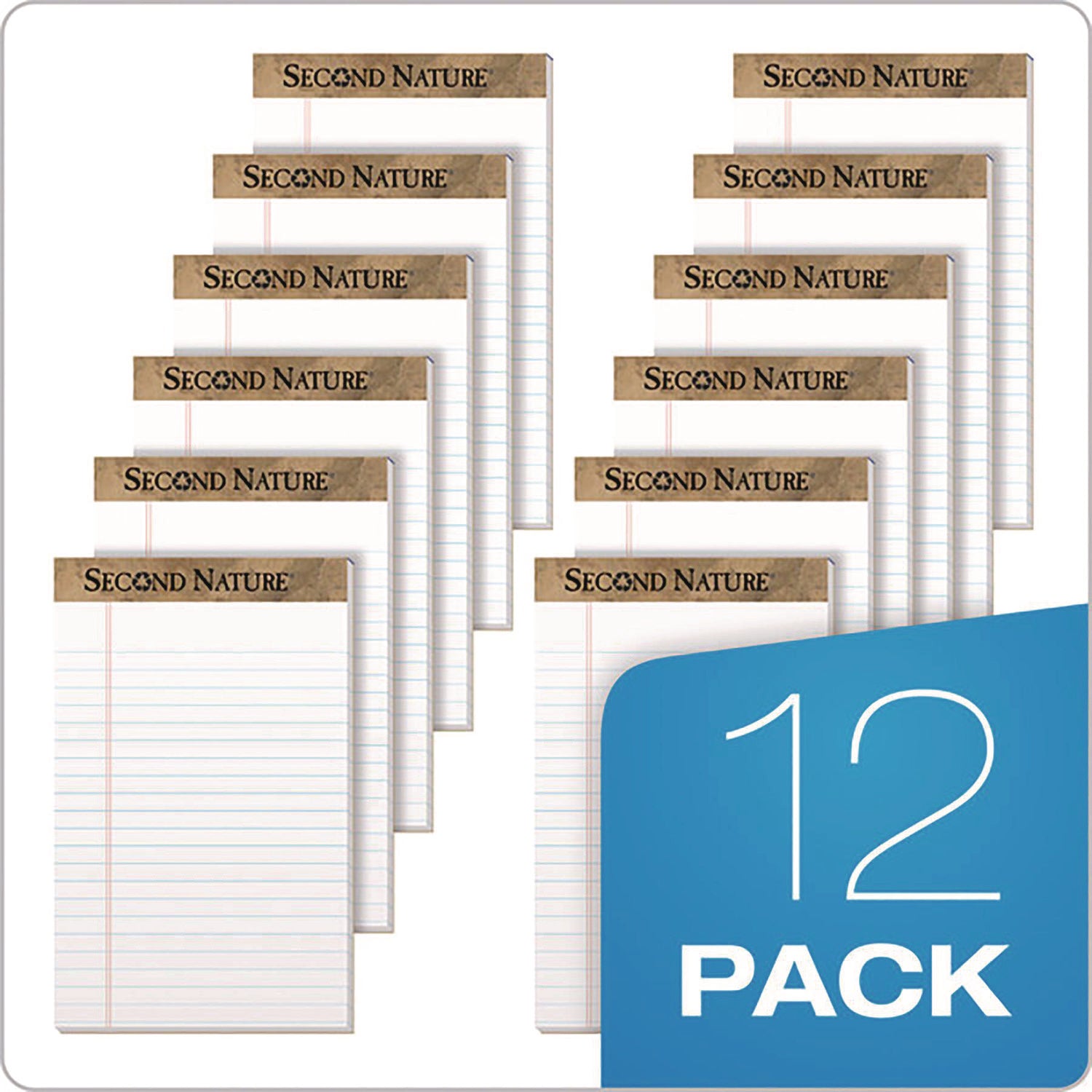 Second Nature Recycled Ruled Pads, Narrow Rule, 50 White 5 x 8 Sheets, Dozen