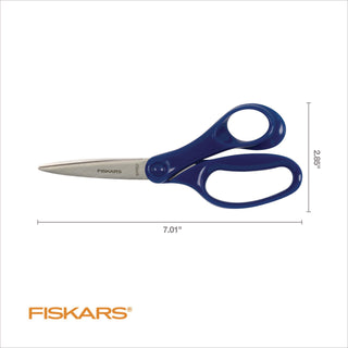 Fiskars Student Scissors - 7" Overall Length - Left/Right - Stainless Steel - Turquoise, Red, Lime, Blue, Pink, Purple - 1 Each