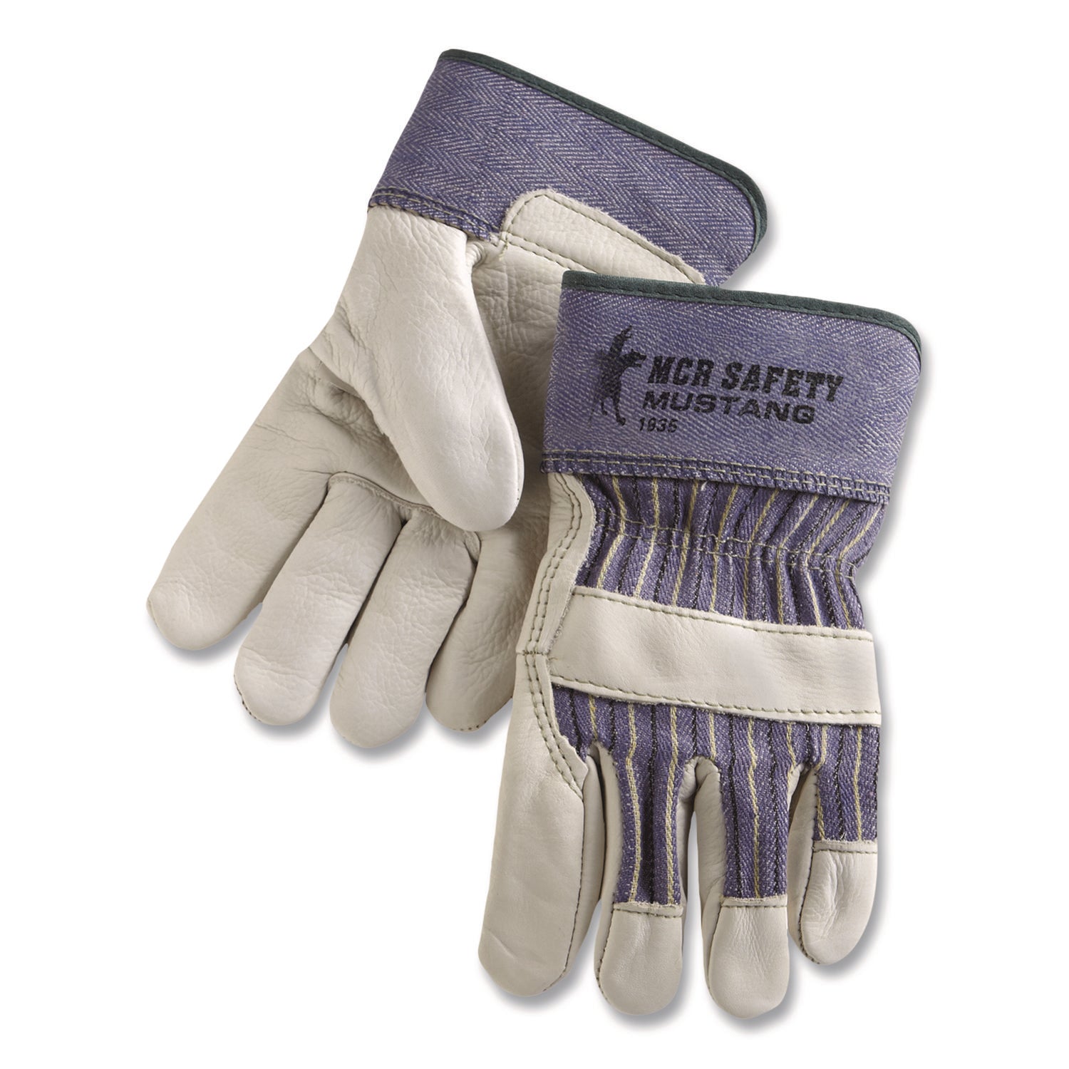 Mustang Leather Palm Gloves, Blue/Cream, X-Large, Dozen