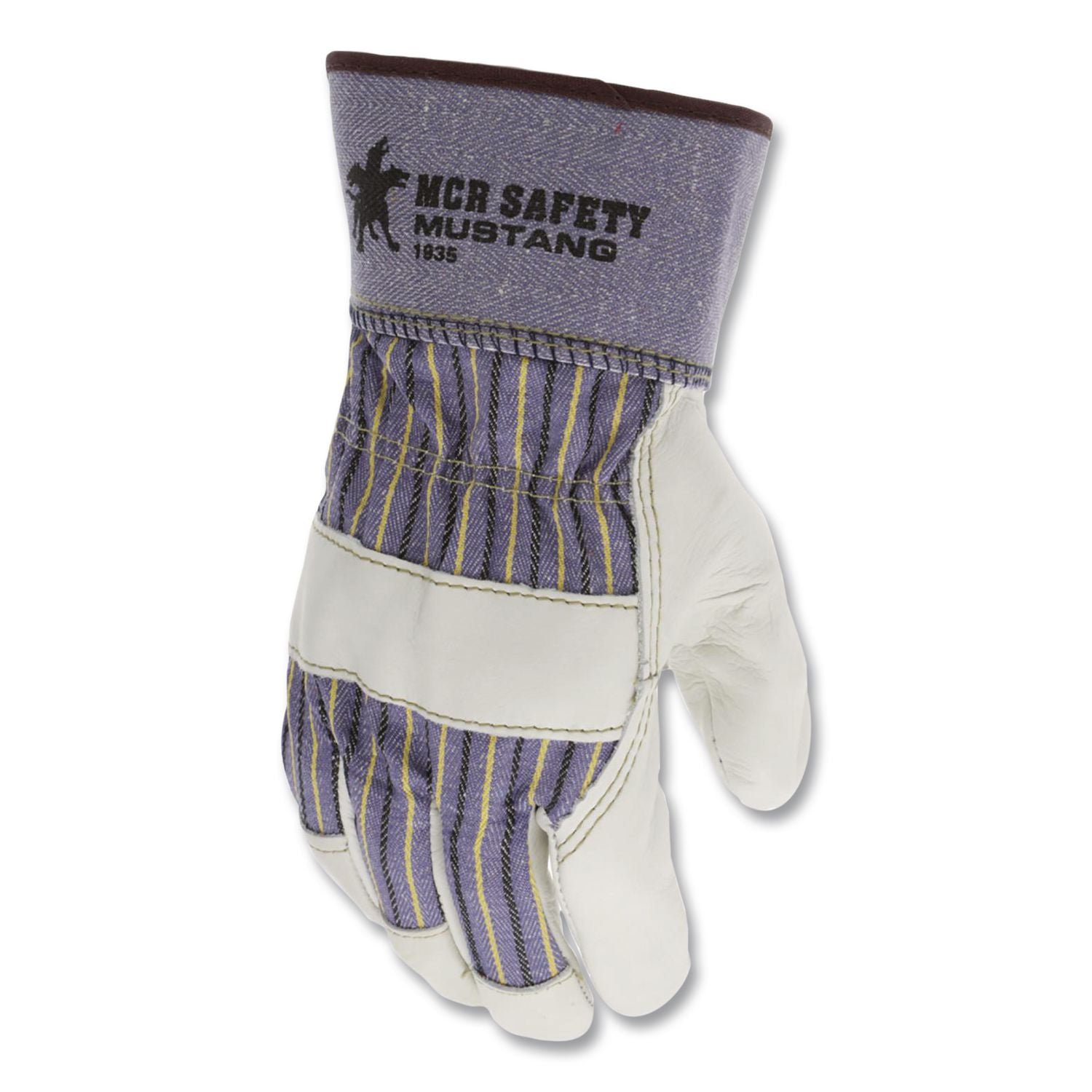 Mustang Leather Palm Gloves, Blue/Cream, Large, 12 Pairs