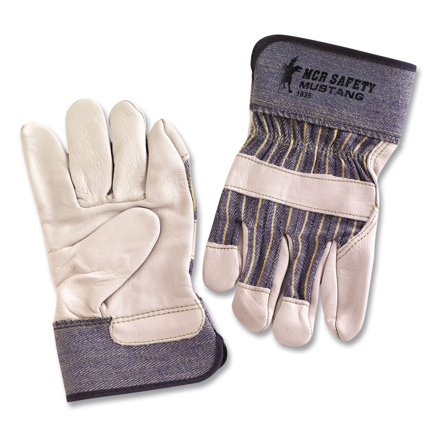 Mustang Leather Palm Gloves, Blue/Cream, Large, 12 Pairs