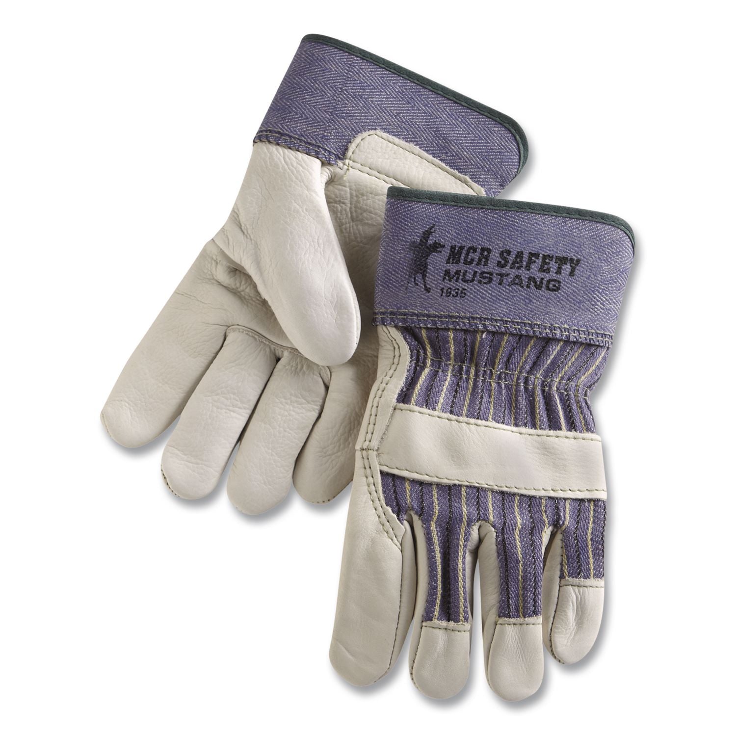Mustang Leather Palm Gloves, Blue/Cream, Large, 12 Pairs