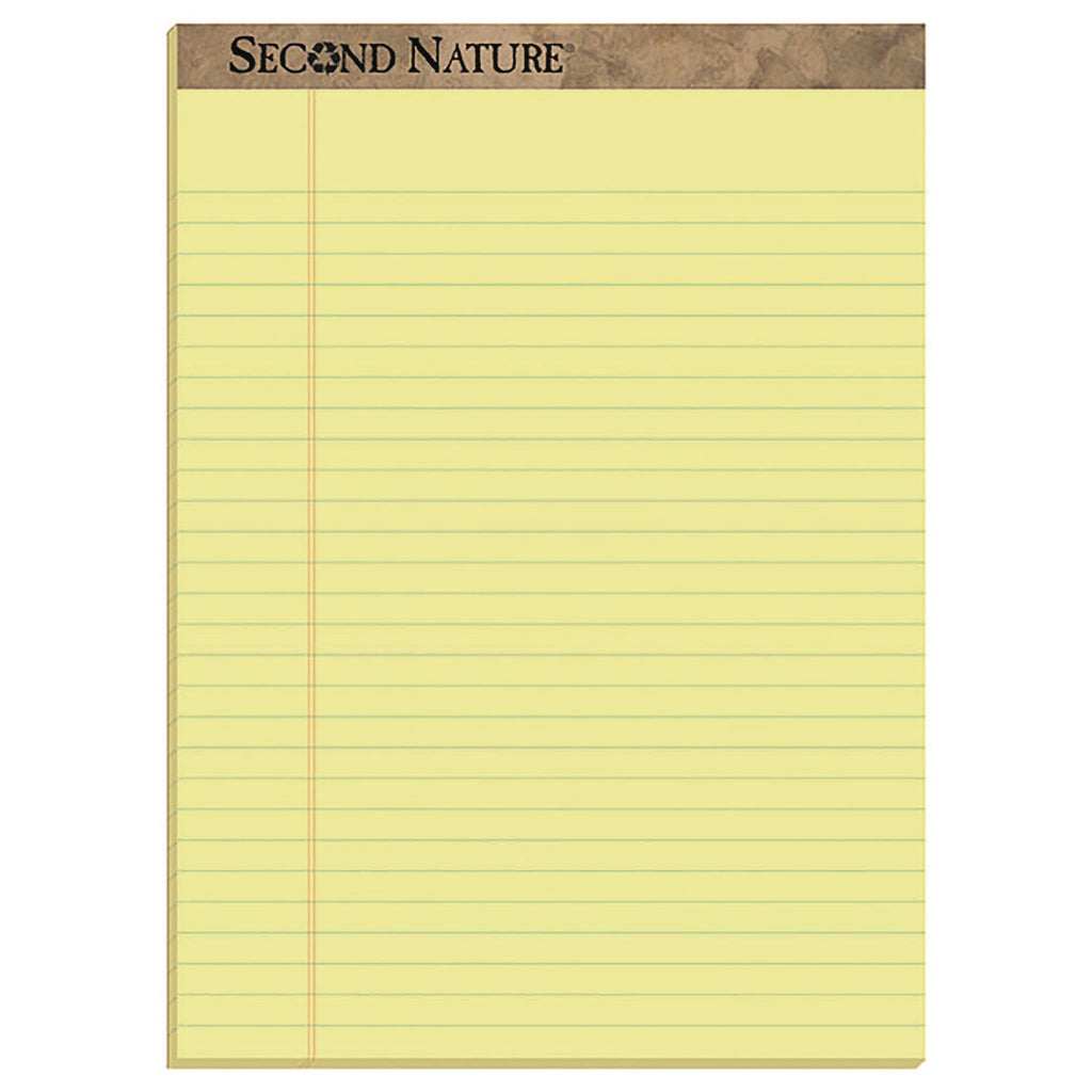 Second Nature Recycled Ruled Pads, Wide/Legal Rule, 50 Canary-Yellow 8.5 x 11.75 Sheets, Dozen