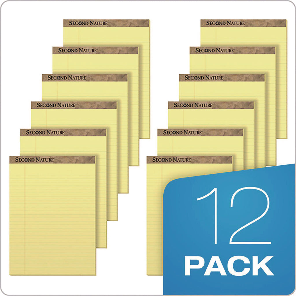 Second Nature Recycled Ruled Pads, Wide/Legal Rule, 50 Canary-Yellow 8.5 x 11.75 Sheets, Dozen