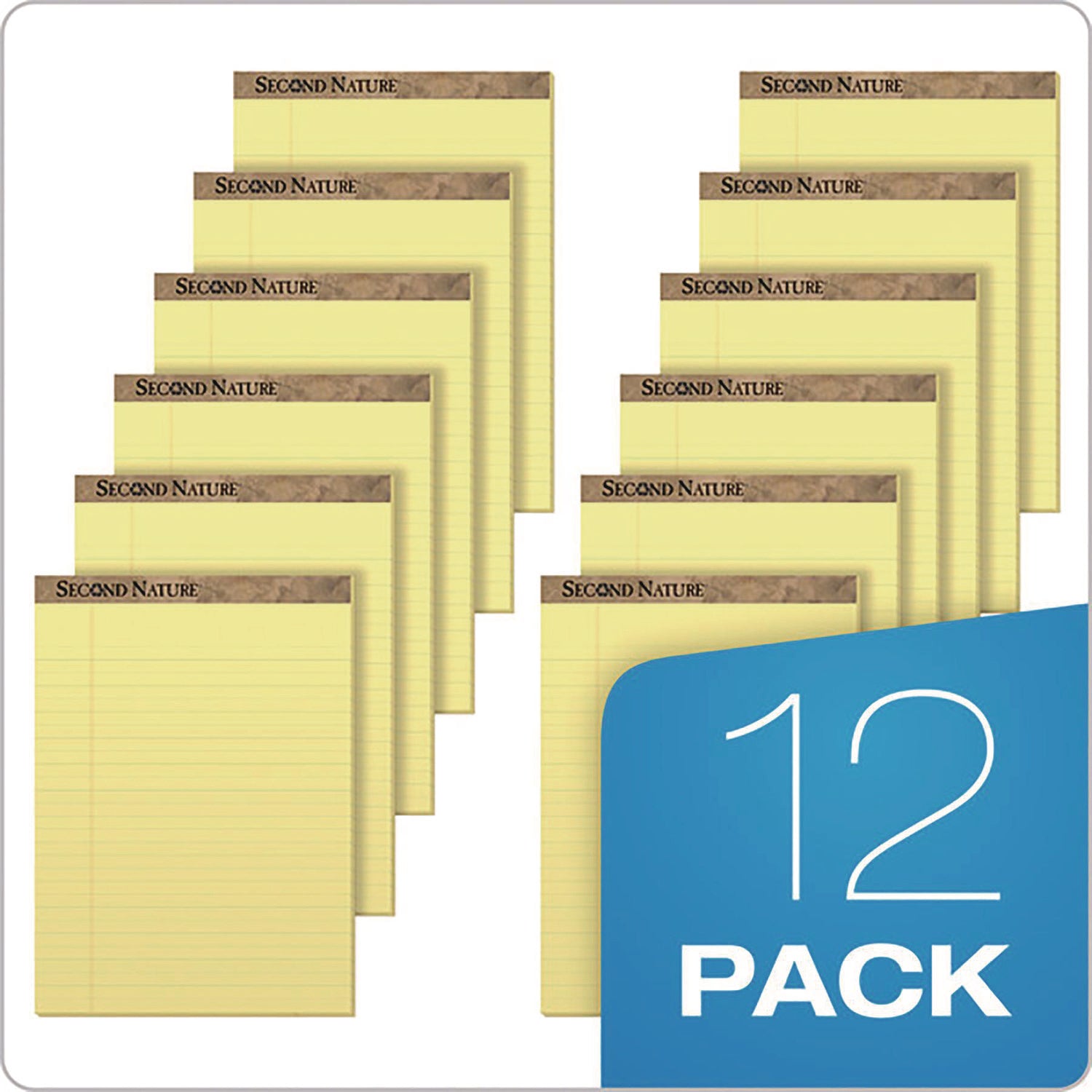Second Nature Recycled Ruled Pads, Wide/Legal Rule, 50 Canary-Yellow 8.5 x 11.75 Sheets, Dozen