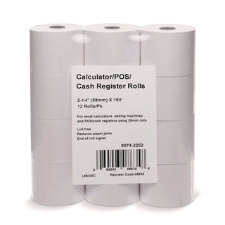 Impact Bond Paper Rolls, 2.25" x 150 ft, White, 12/Pack