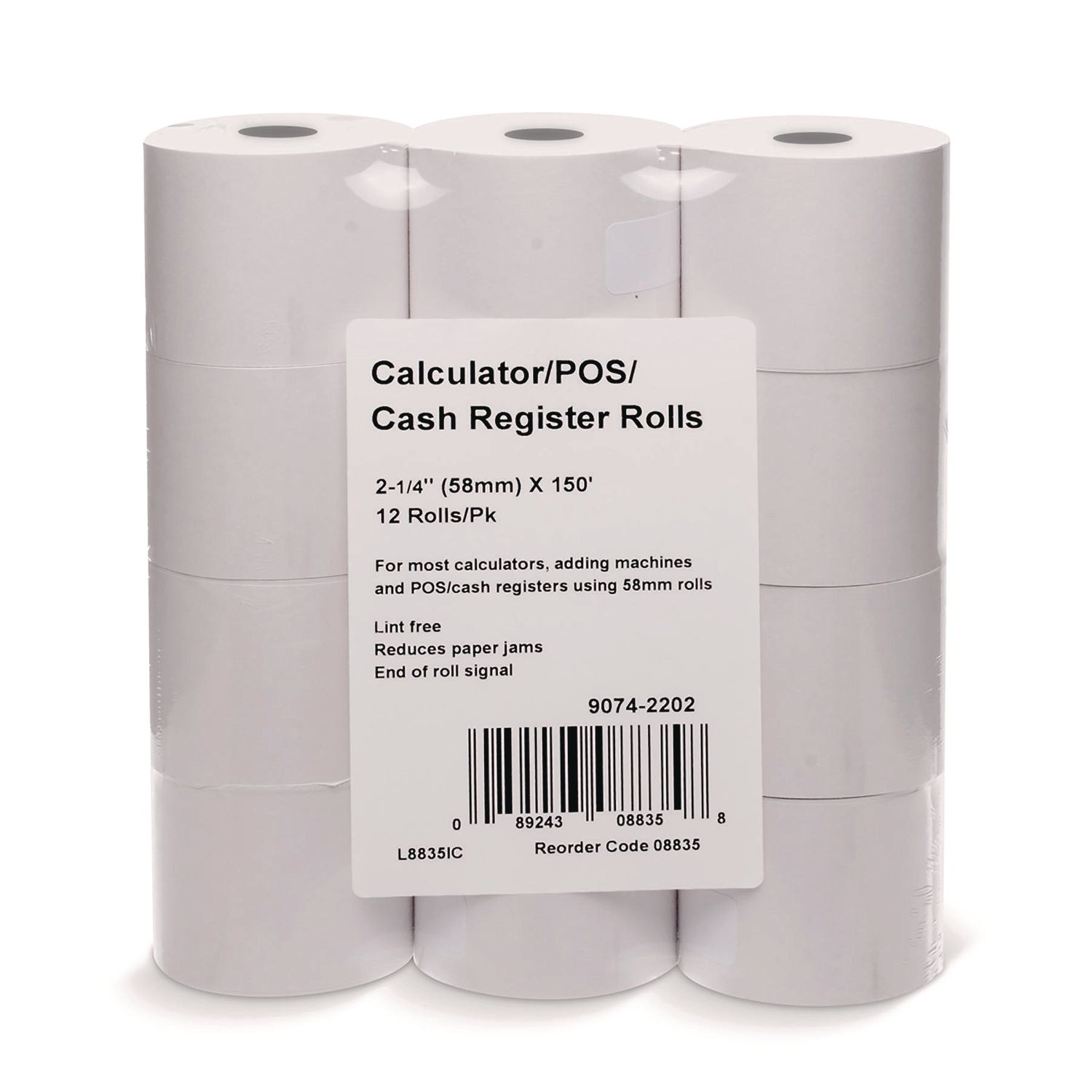 Impact Bond Paper Rolls, 2.25" x 150 ft, White, 12/Pack