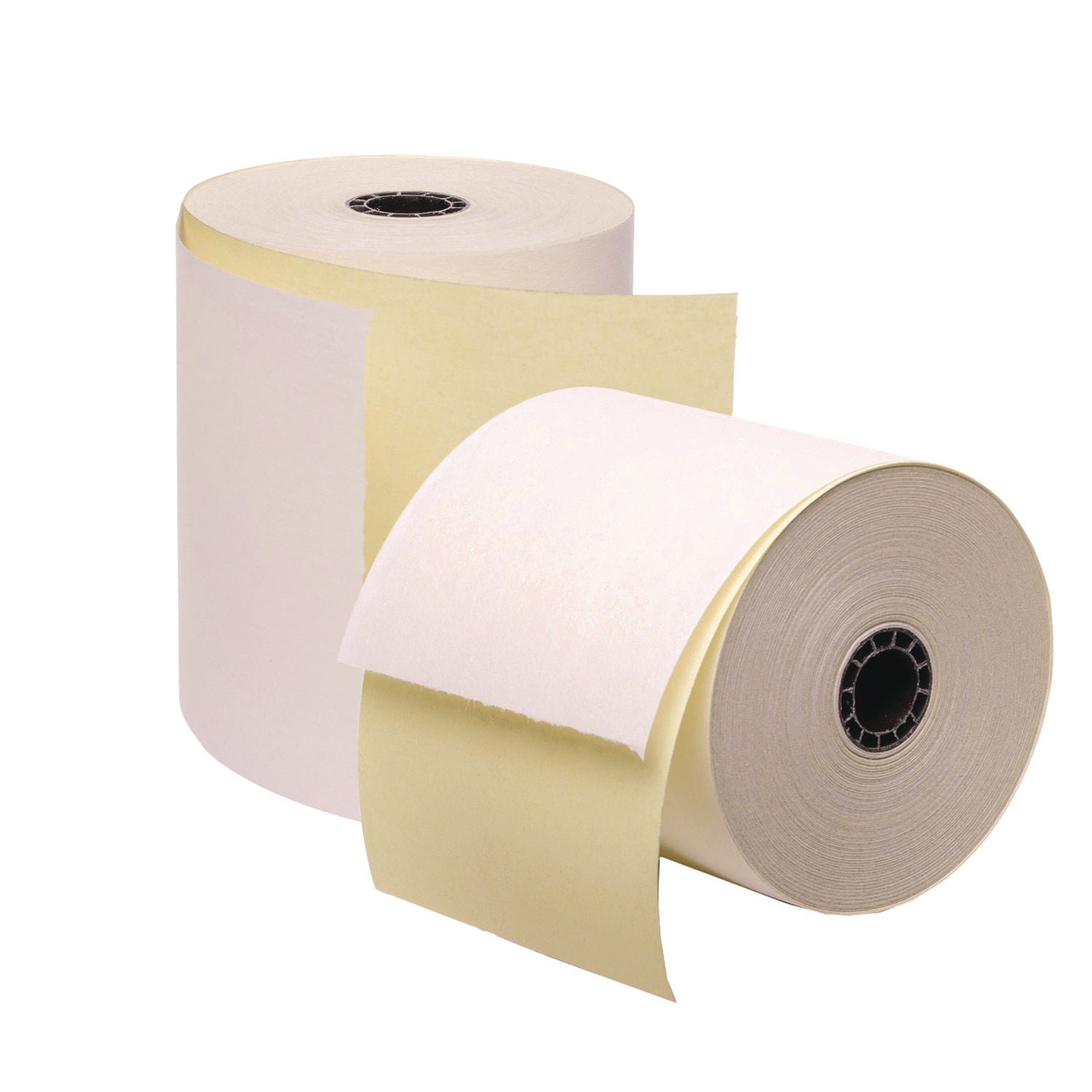 Impact Printing Carbonless Paper Rolls, 3" x 90 ft, White/Canary, 50/Carton