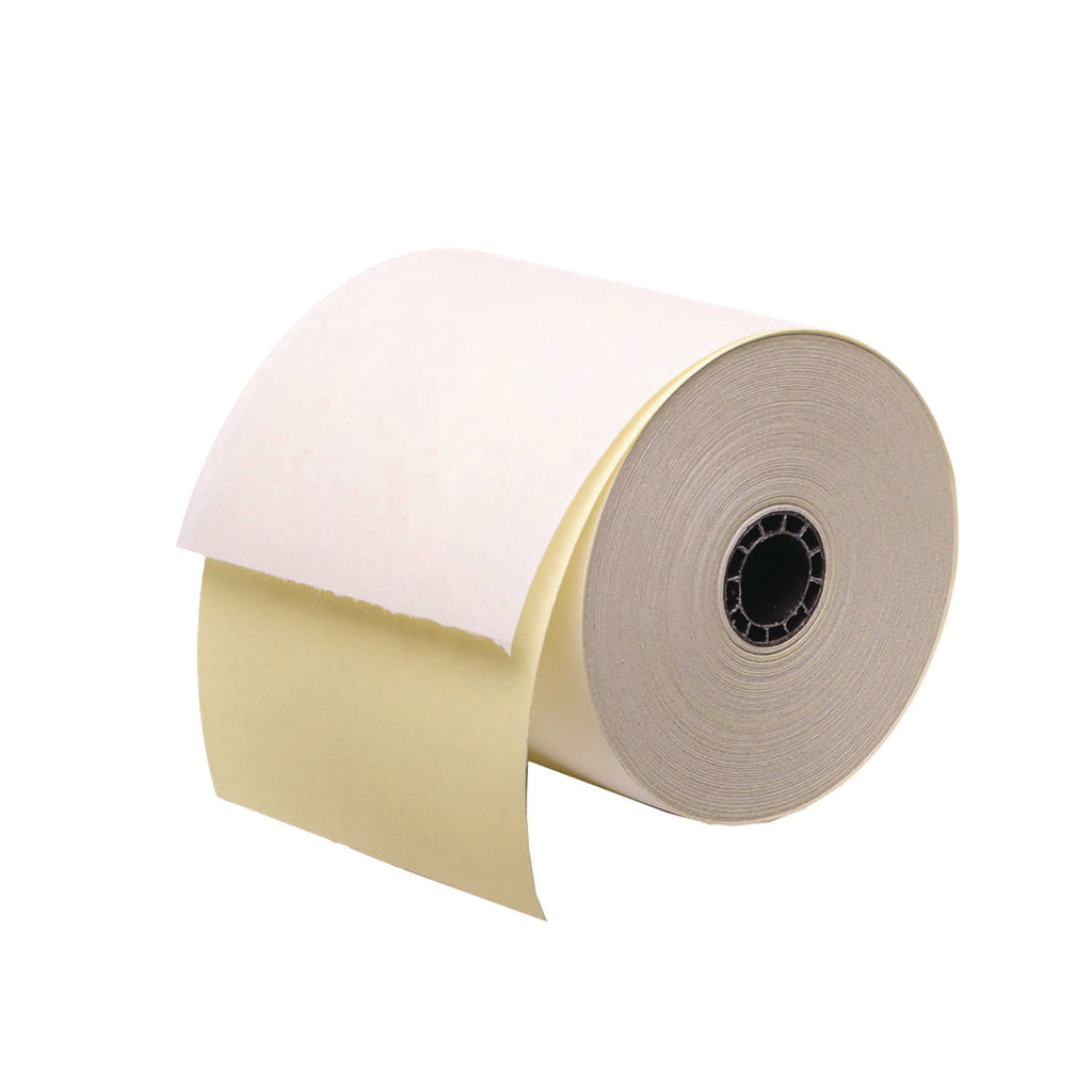 Impact Printing Carbonless Paper Rolls, 3" x 90 ft, White/Canary, 50/Carton