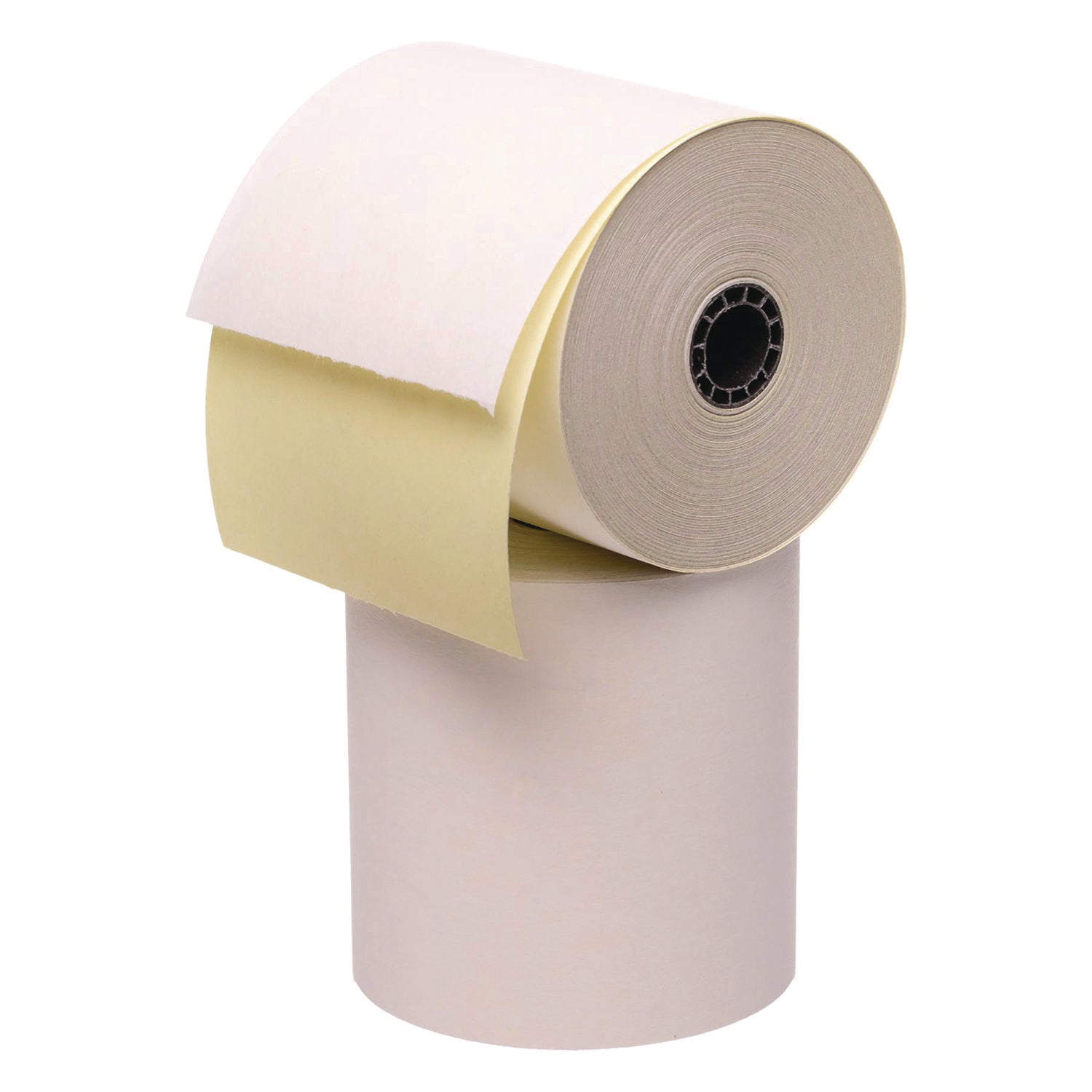 Impact Printing Carbonless Paper Rolls, 3" x 90 ft, White/Canary, 50/Carton