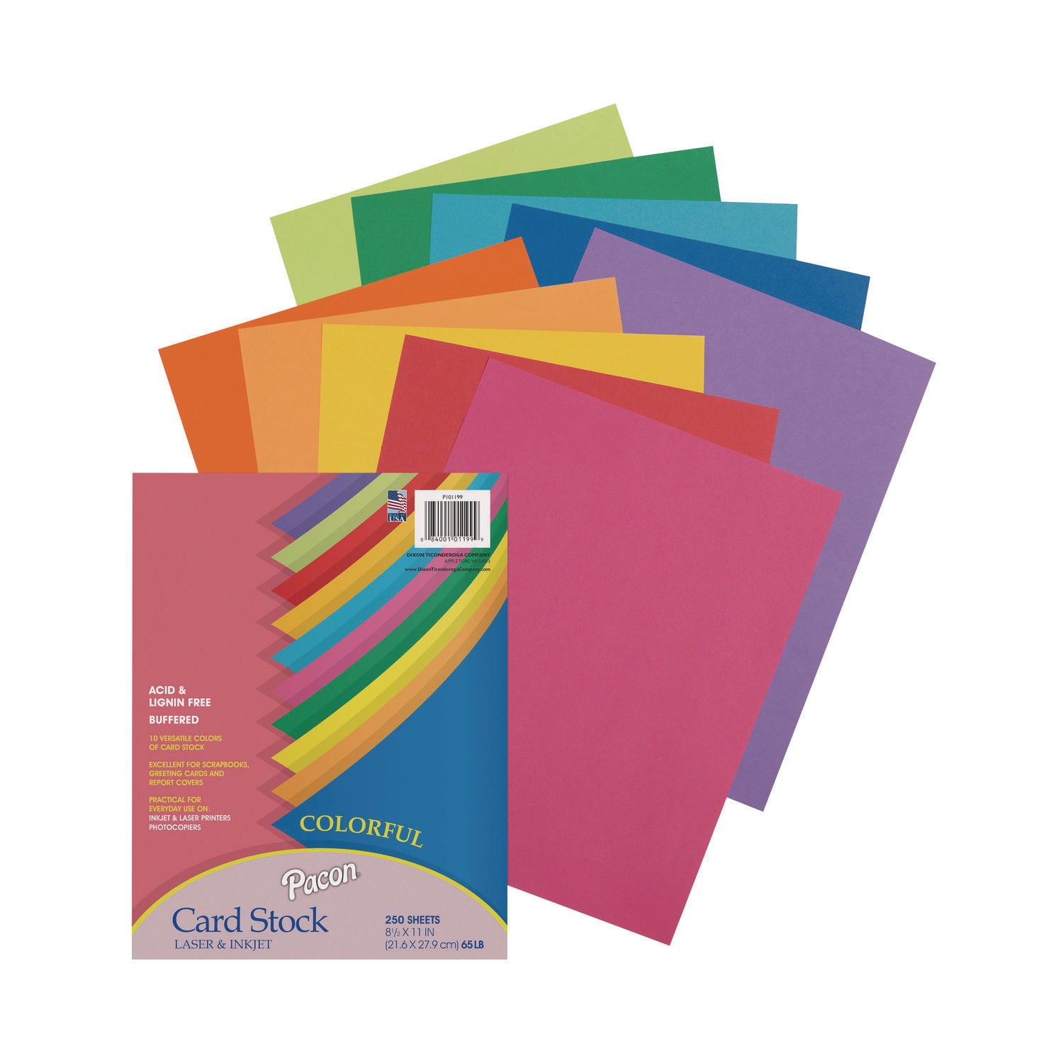 Array Card Stock, 65 lb Cover Weight, 8.5 x 11, Assorted Lively Colors, 250/Pack