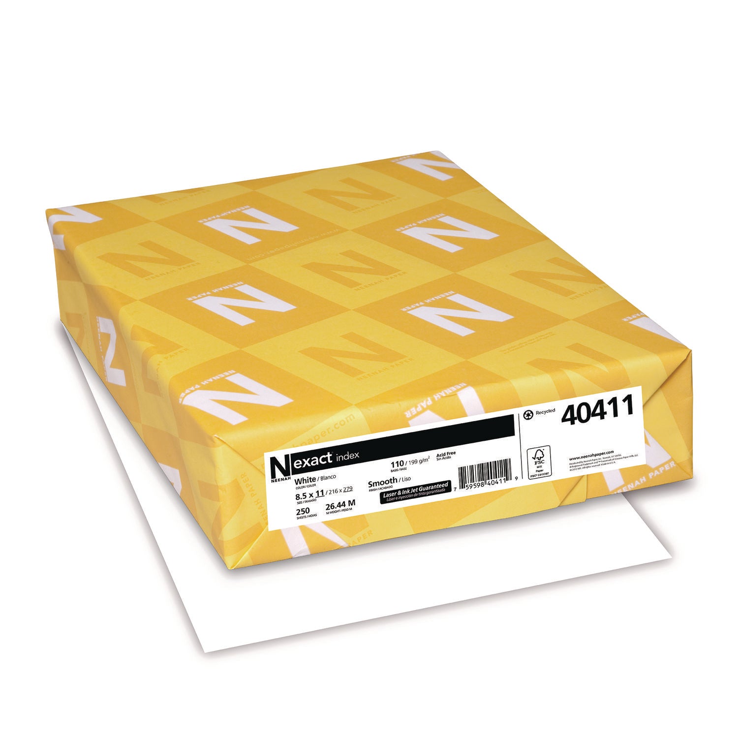 Exact Index Card Stock, 94 Bright, 110 lb Index Weight, 8.5 x 11, White, 250/Pack