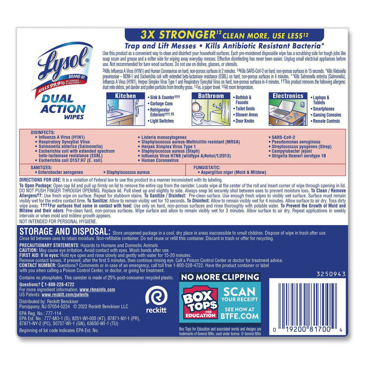 Dual Action Disinfecting Wipes, 1-Ply, 7 x 7.5, Citrus, White/Purple, 75/Canister, 6 Canisters/Carton