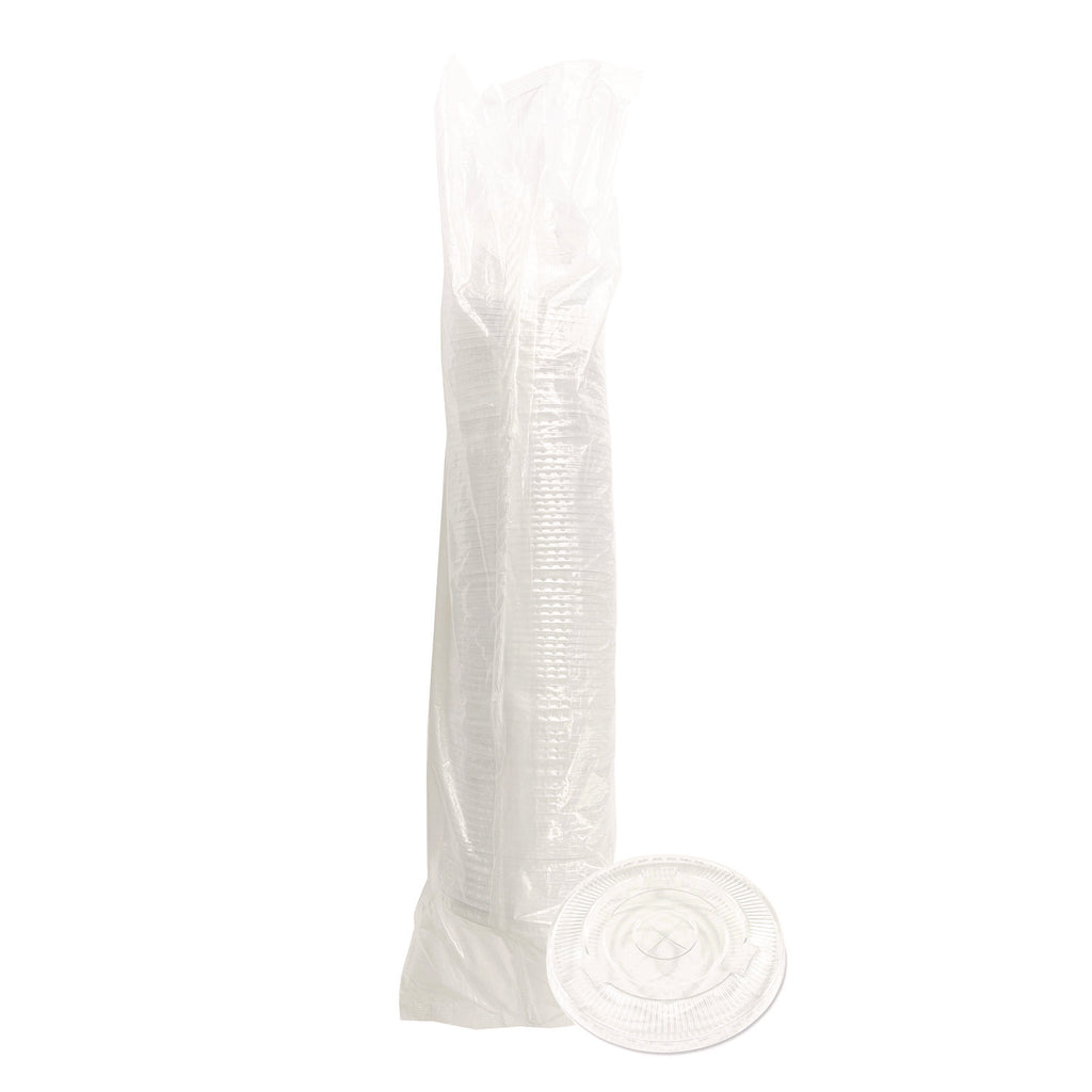 Crystal-Clear Cold Cup Straw-Slot Lids, Fits 9 oz Squat/12 oz PET Cups, 100/Pack