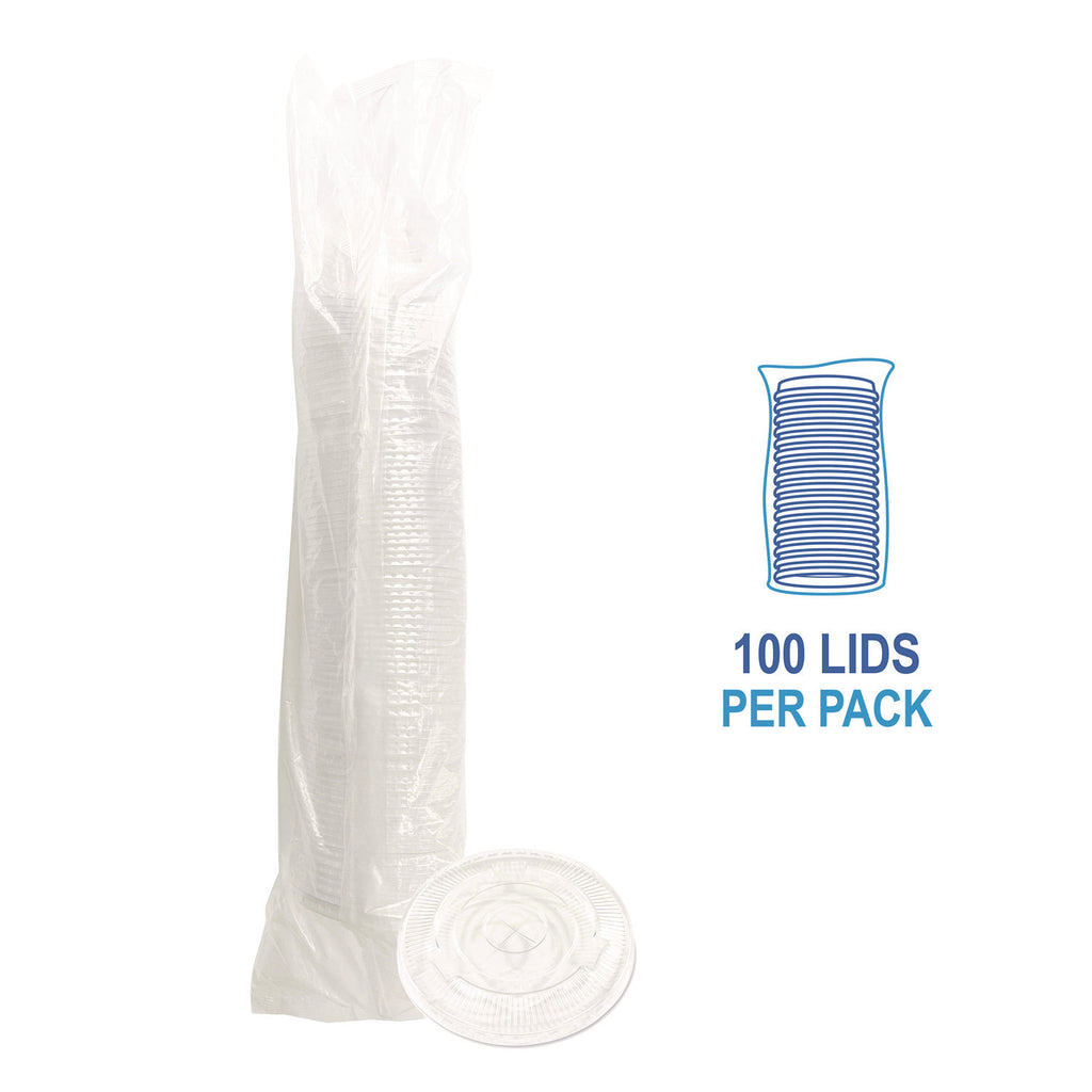 Crystal-Clear Cold Cup Straw-Slot Lids, Fits 9 oz Squat/12 oz PET Cups, 100/Pack