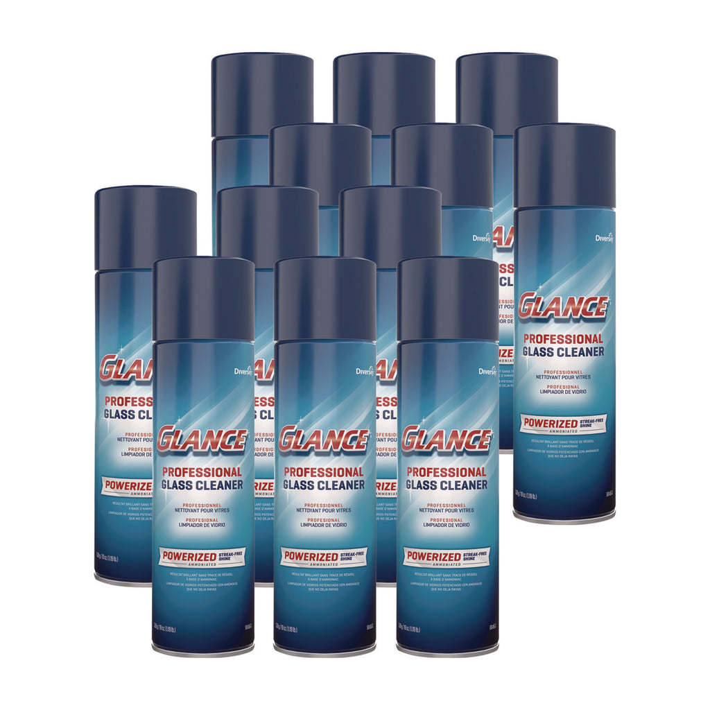 Glance Powerized Glass and Surface Cleaner, Ammonia Scent, 19 oz Aerosol Spray, 12/Carton