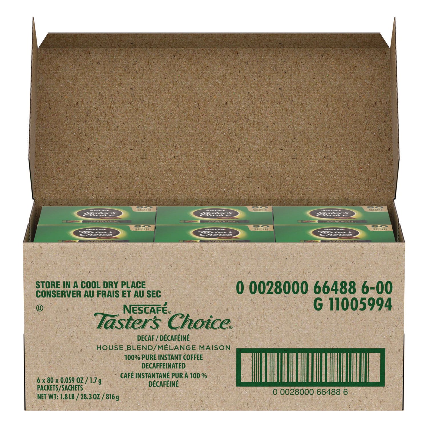 Taster's Choice Stick Pack, Decaf, 0.06oz, 80/Box, 6 Boxes/Carton