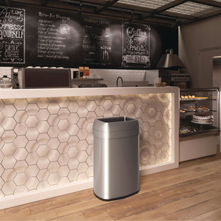 HLS Commercial Stainless Steel Open Top Trash Can - 16 gal Capacity - Elliptical - Manual - Heavy Duty, Fingerprint Resistant, Bacteria Resistant, Vented, Handle, Easy to Clean - 28.5" Height x 11.5" Width - Stainless Steel, ABS Plastic - Gray - 1 Ea