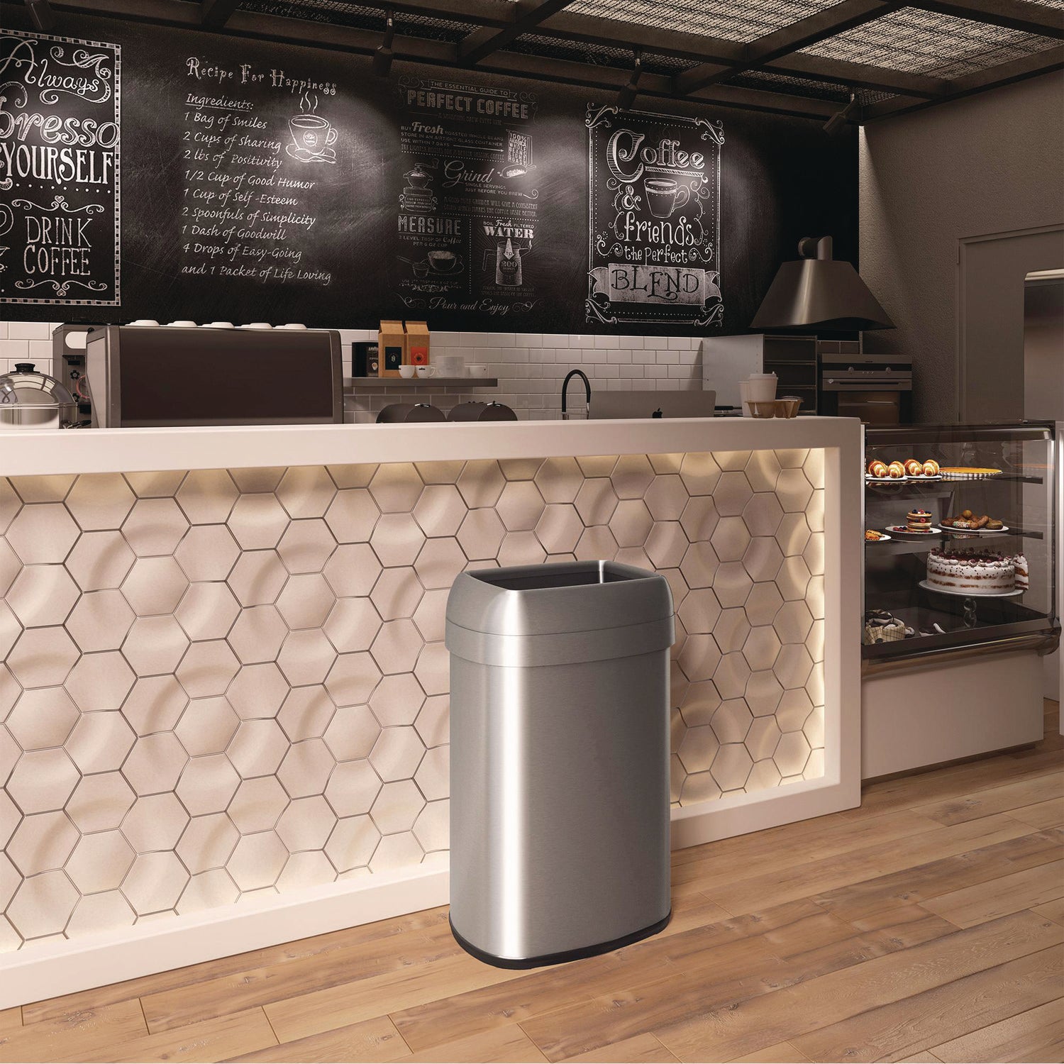 HLS Commercial Stainless Steel Open Top Trash Can - 16 gal Capacity - Elliptical - Manual - Heavy Duty, Fingerprint Resistant, Bacteria Resistant, Vented, Handle, Easy to Clean - 28.5" Height x 11.5" Width - Stainless Steel, ABS Plastic - Gray - 1 Ea