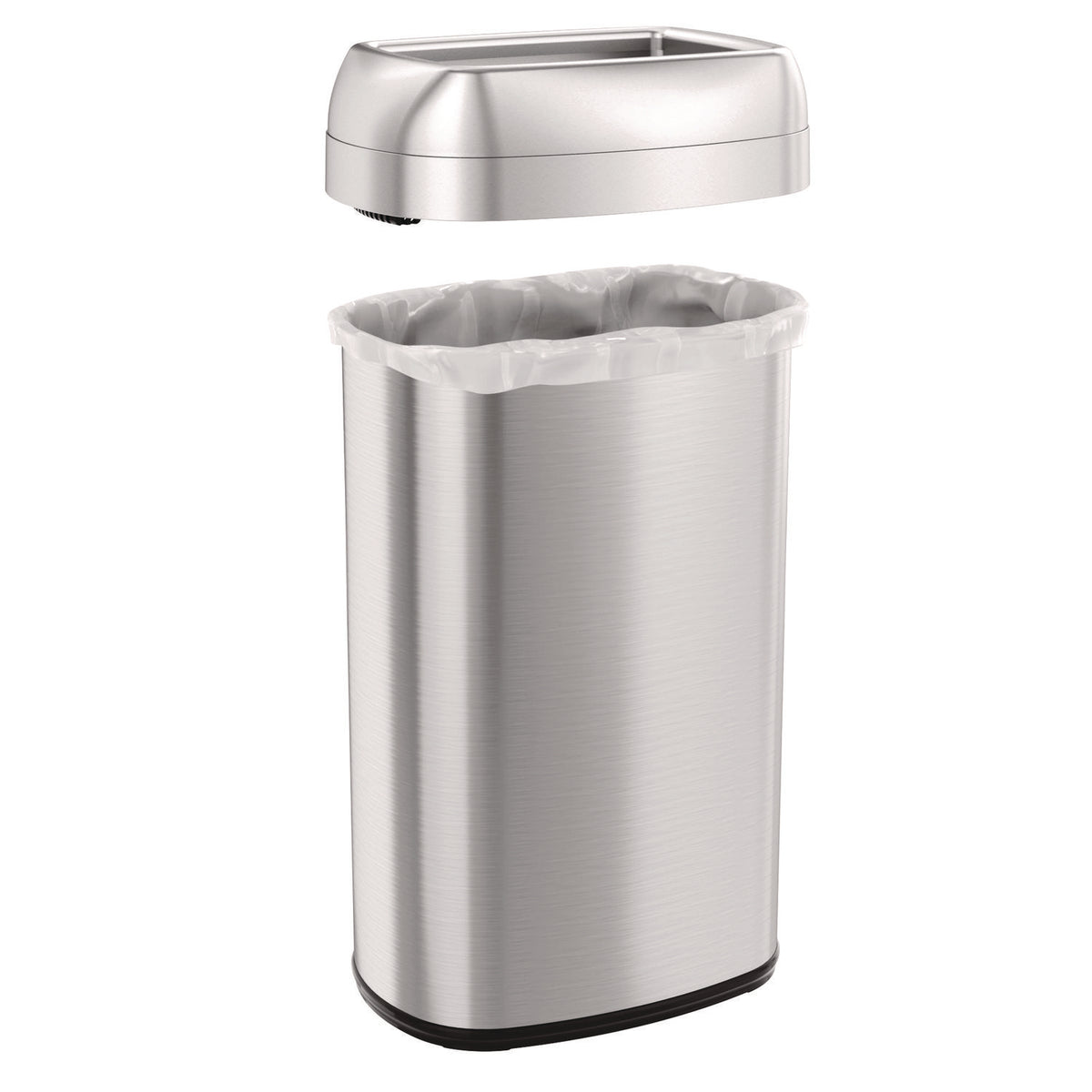 HLS Commercial Stainless Steel Open Top Trash Can - 16 gal Capacity - Elliptical - Manual - Heavy Duty, Fingerprint Resistant, Bacteria Resistant, Vented, Handle, Easy to Clean - 28.5" Height x 11.5" Width - Stainless Steel, ABS Plastic - Gray - 1 Ea