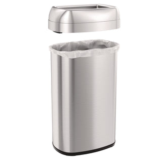 HLS Commercial Stainless Steel Open Top Trash Can - 16 gal Capacity - Elliptical - Manual - Heavy Duty, Fingerprint Resistant, Bacteria Resistant, Vented, Handle, Easy to Clean - 28.5" Height x 11.5" Width - Stainless Steel, ABS Plastic - Gray - 1 Ea