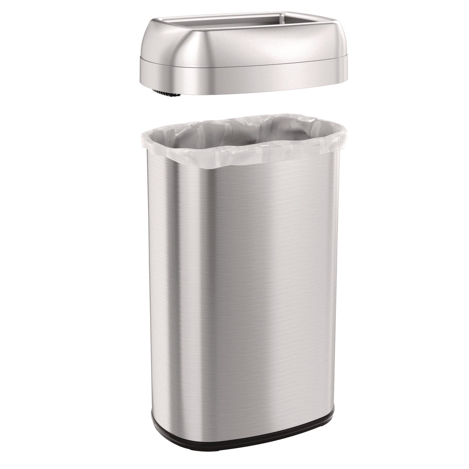 HLS Commercial Stainless Steel Open Top Trash Can - 16 gal Capacity - Elliptical - Manual - Heavy Duty, Fingerprint Resistant, Bacteria Resistant, Vented, Handle, Easy to Clean - 28.5" Height x 11.5" Width - Stainless Steel, ABS Plastic - Gray - 1 Ea