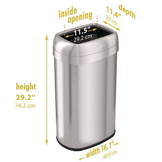 HLS Commercial Stainless Steel Open Top Trash Can - 16 gal Capacity - Elliptical - Manual - Heavy Duty, Fingerprint Resistant, Bacteria Resistant, Vented, Handle, Easy to Clean - 28.5" Height x 11.5" Width - Stainless Steel, ABS Plastic - Gray - 1 Ea