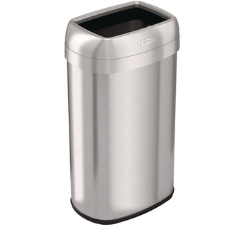 HLS Commercial Stainless Steel Open Top Trash Can - 16 gal Capacity - Elliptical - Manual - Heavy Duty, Fingerprint Resistant, Bacteria Resistant, Vented, Handle, Easy to Clean - 28.5" Height x 11.5" Width - Stainless Steel, ABS Plastic - Gray - 1 Ea