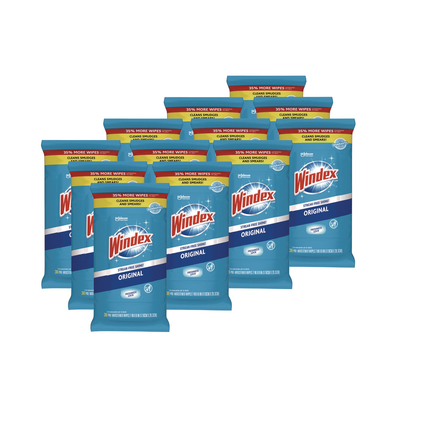 Glass and Surface Wet Wipe, Cloth, 7 x 8, Unscented, White, 38/Pack