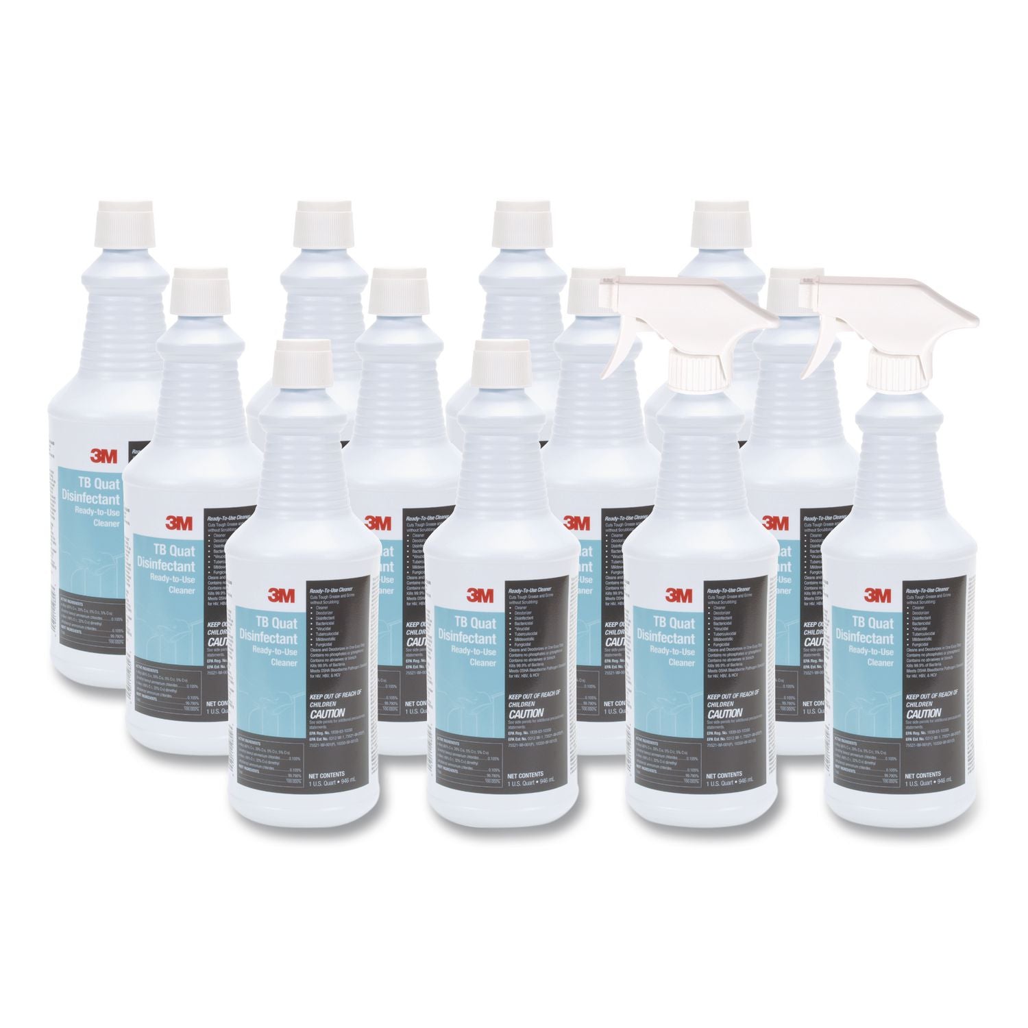 TB Quat Disinfectant Ready-to-Use Cleaner, 32 oz Bottle, 12 Bottles and 2 Spray Triggers/Carton