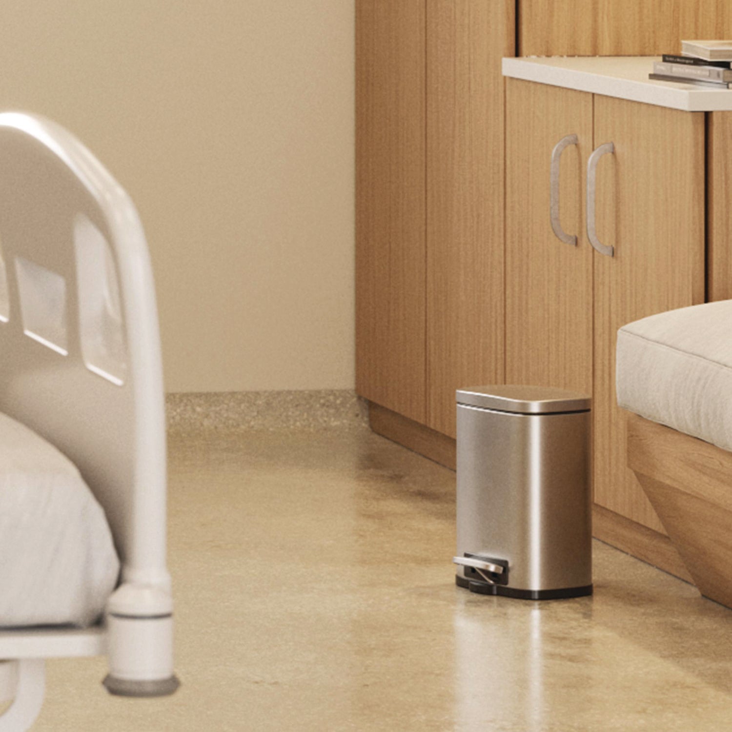 HLS Commercial Fire-Rated Soft Step Trash Can - 1.32 gal Capacity - Pedal Control, Handle, Durable, Smooth, Lid Closure, Fingerprint Proof, Fire Retardant, Removable Inner Bin - 11.8" Height x 8.5" Width x 7.3" Depth - Stainless Steel - Silver - 1 Ea