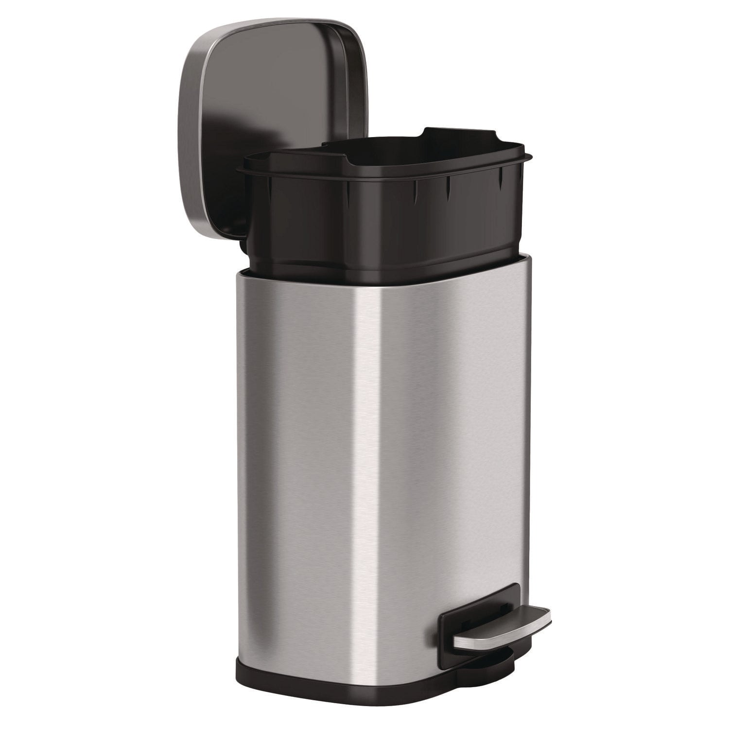 HLS Commercial Fire-Rated Soft Step Trash Can - 1.32 gal Capacity - Pedal Control, Handle, Durable, Smooth, Lid Closure, Fingerprint Proof, Fire Retardant, Removable Inner Bin - 11.8" Height x 8.5" Width x 7.3" Depth - Stainless Steel - Silver - 1 Ea