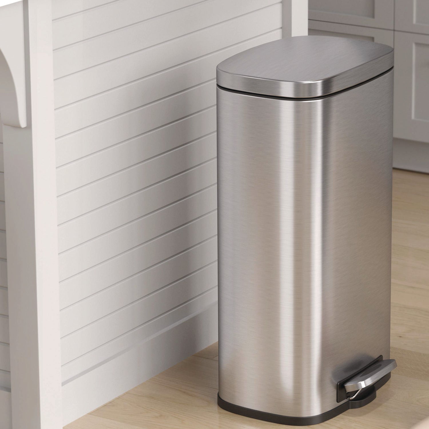 HLS Commercial Stainless Steel Soft Step Trash Can - 8 gal Capacity - Fire Resistant - Smooth, Pedal Control, Fingerprint Resistant, Smudge Resistant, Lid Locked, Rubber Feet, Handle, Non-skid, Removable Inner Bin - 24.8" Height x 13.5" Width - Stain