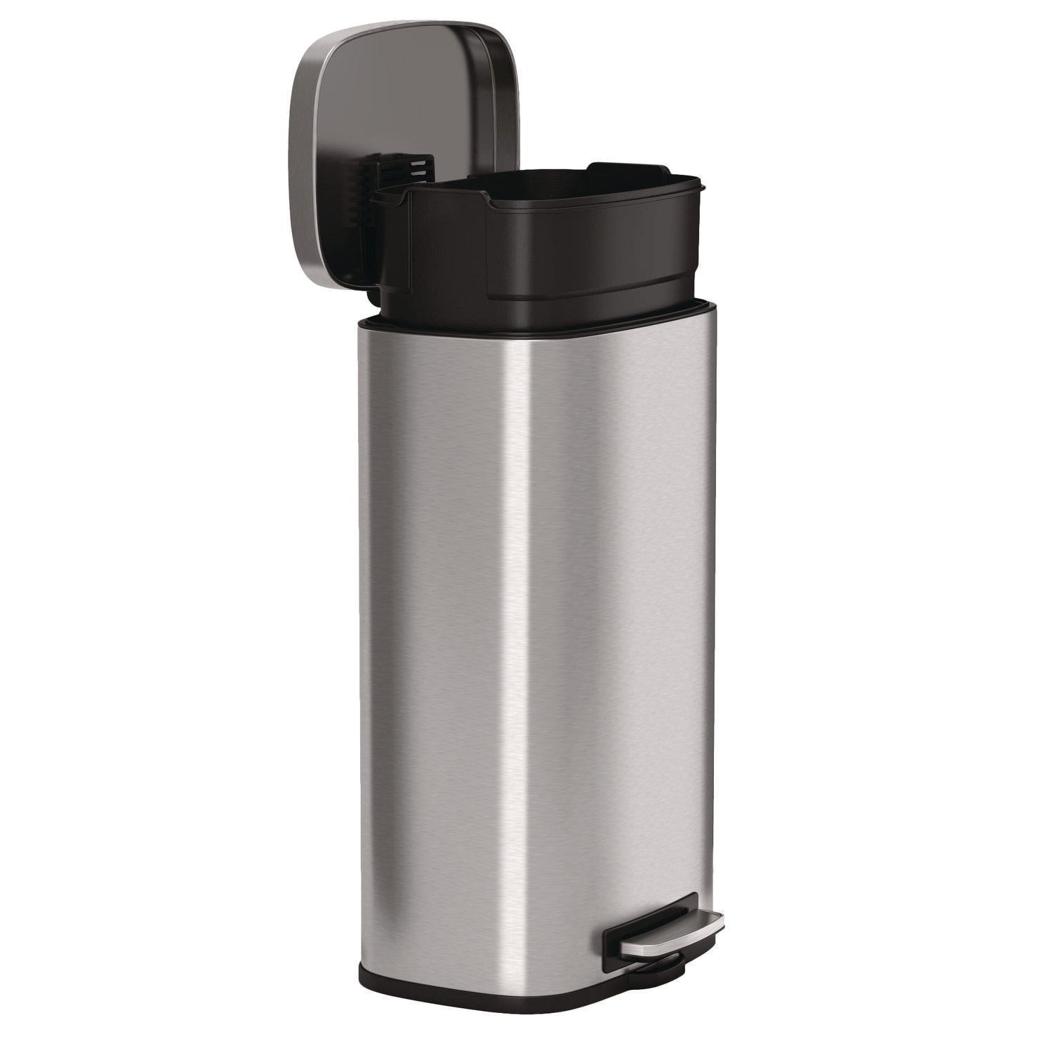 HLS Commercial Stainless Steel Soft Step Trash Can - 8 gal Capacity - Fire Resistant - Smooth, Pedal Control, Fingerprint Resistant, Smudge Resistant, Lid Locked, Rubber Feet, Handle, Non-skid, Removable Inner Bin - 24.8" Height x 13.5" Width - Stain