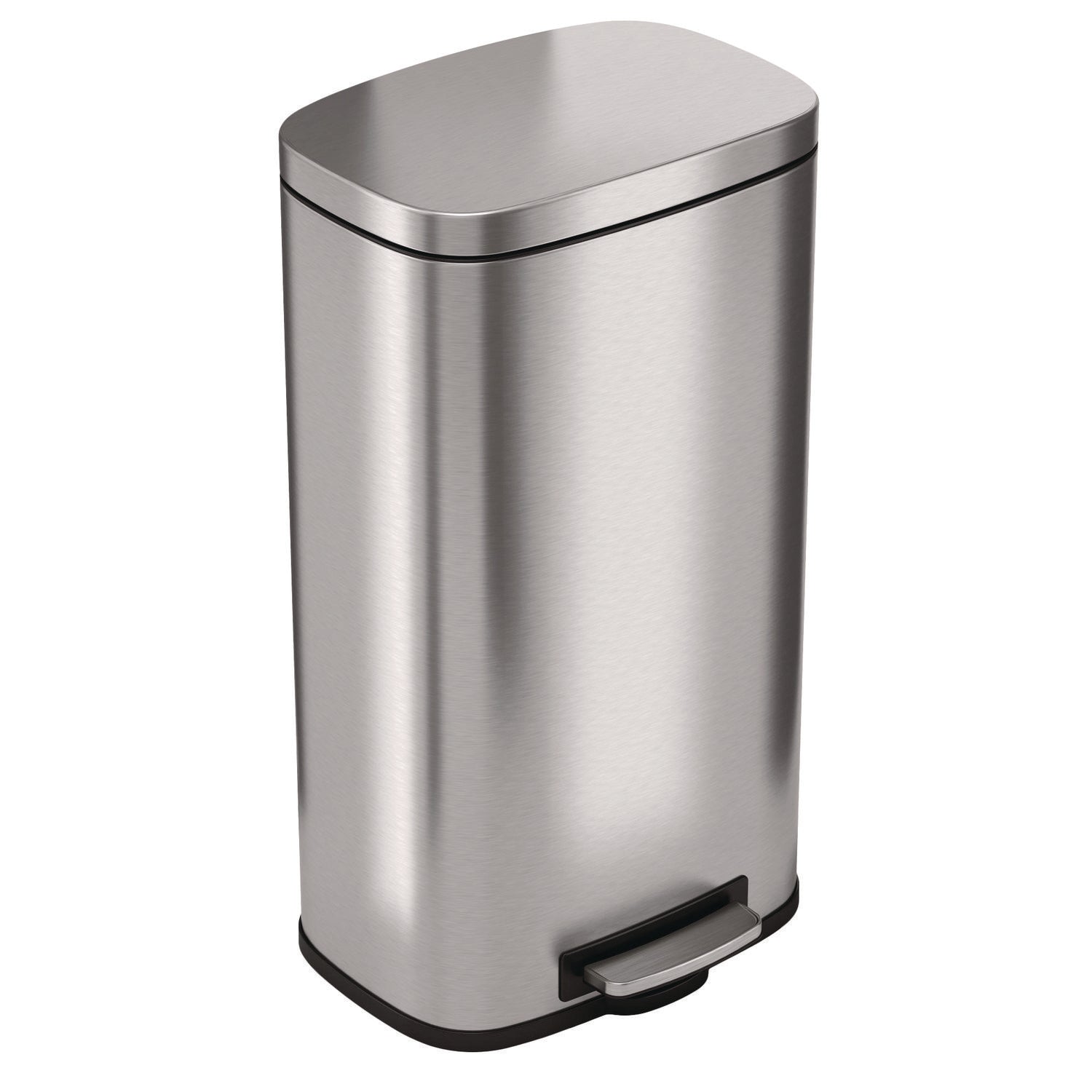 HLS Commercial Stainless Steel Soft Step Trash Can - 8 gal Capacity - Fire Resistant - Smooth, Pedal Control, Fingerprint Resistant, Smudge Resistant, Lid Locked, Rubber Feet, Handle, Non-skid, Removable Inner Bin - 24.8" Height x 13.5" Width - Stain