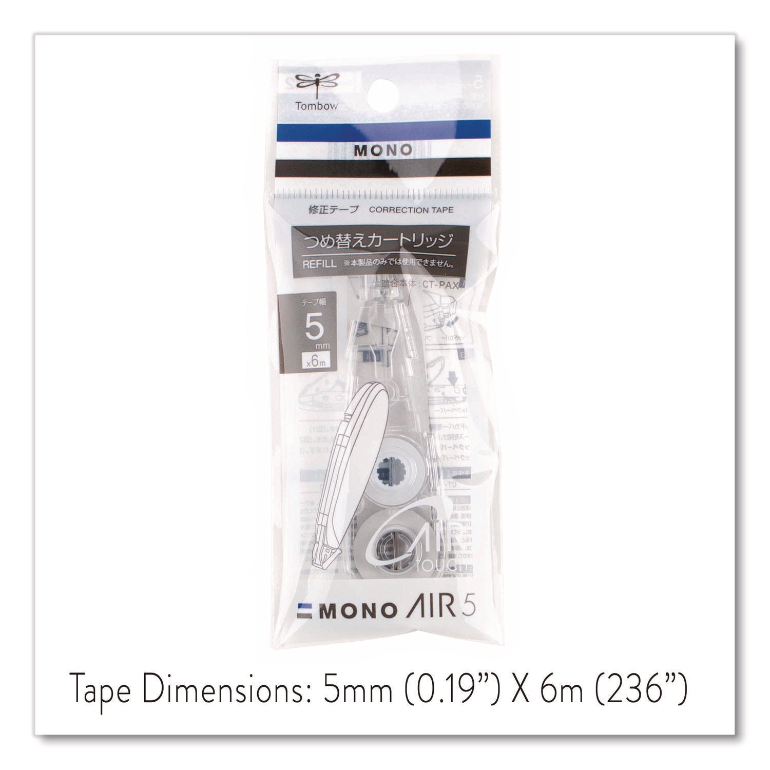 MONO Air Pen-Type Correction Tape, Refill, Clear Applicator, 0.19" x 236