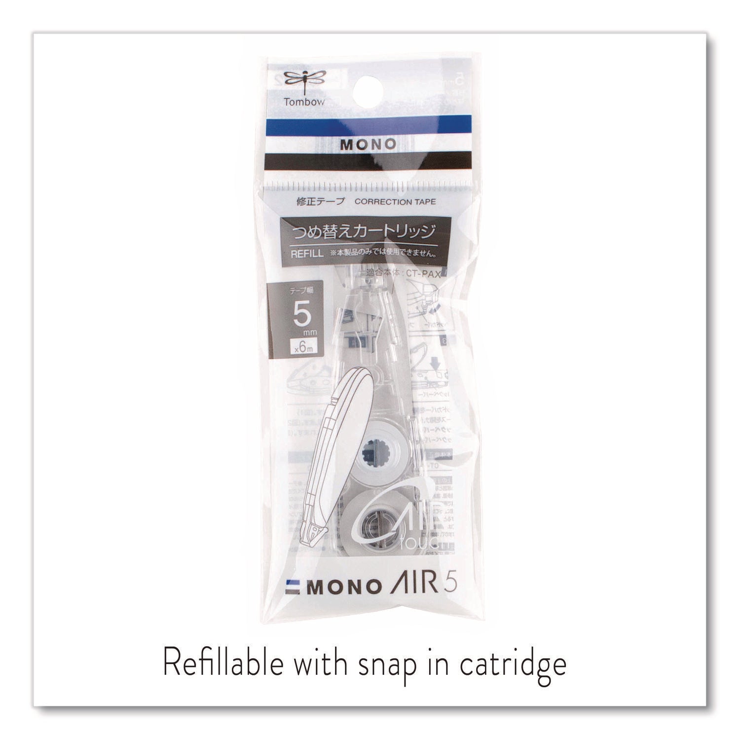 MONO Air Pen-Type Correction Tape, Refill, Clear Applicator, 0.19" x 236