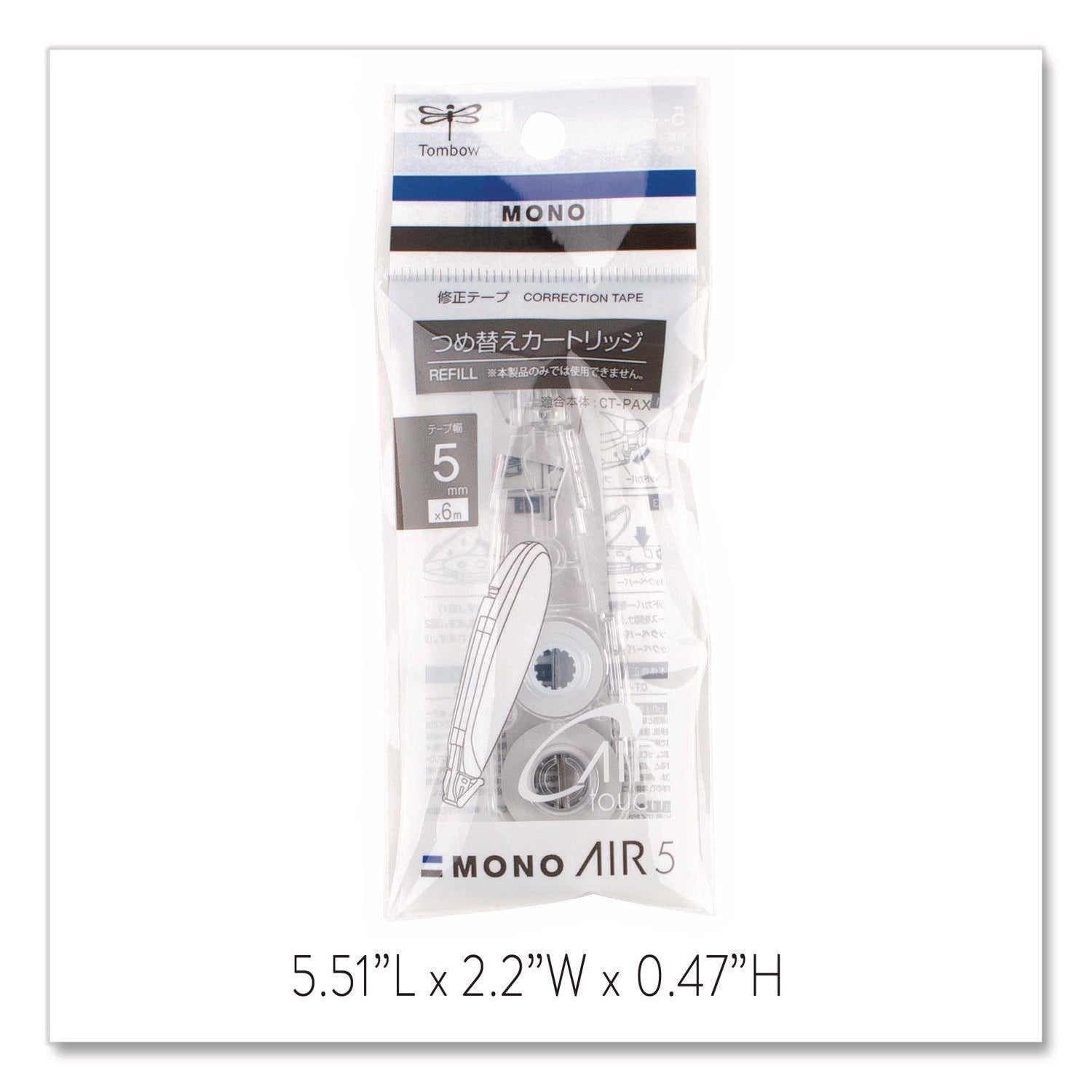 MONO Air Pen-Type Correction Tape, Refill, Clear Applicator, 0.19" x 236